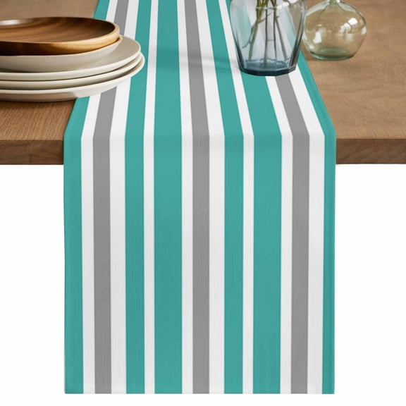 Table Runner 90 Inch Long - Art Stripes Teal White Grey Lines Decorative Table Scarf, Classic Theme Dining Table Runners for Wedding Party Kitchen Dining Tables