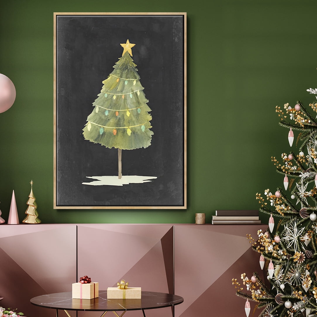 Christmas Glow I - Framed Gallery Wrapped Holiday Canvas - 25 x 37 - Natural Wood Frame