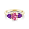 thumbnail image 2 of Gem Stone King 18K Yellow Gold Plated Silver 3-Stone Ring Purple Amethyst and Set with Pink Zirconia, 2 of 4