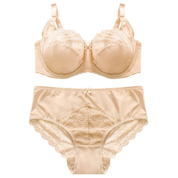2pcs Women Bra Panty Sets Lace Lingerie Sets Ladies Comfort Padded Underwear Sets Apricot 42D