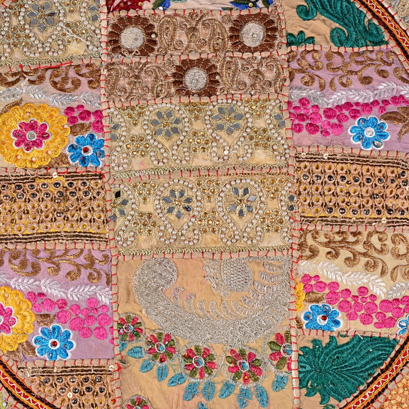 Indian Handmade Patchwork Codework Round Pouf Cover Ottoman Floor Pillow Cushion Seating Throw Decorative Pillow Cases