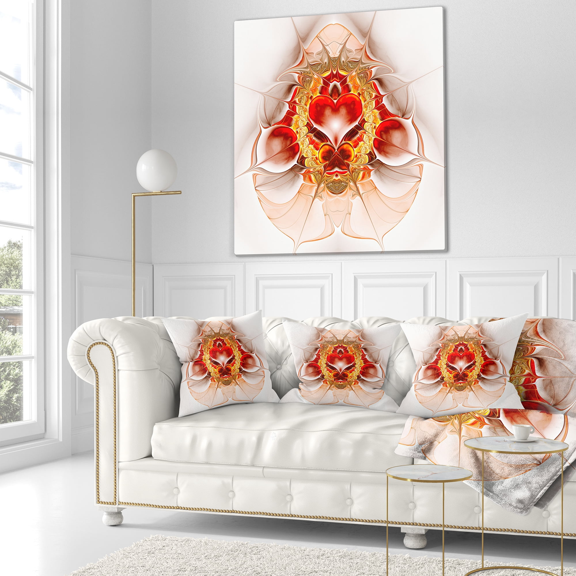 Designart 16" x 16" Abstract Red Fractal Polyester Throw Pillow