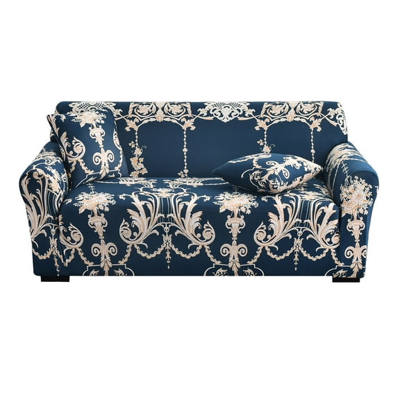 Dowbom 1-Piece Stretch Sofa Cover,Printed Sofa Slipcover with Elastic Bottom Furniture Protector Universal Washable Non-slip Couch Cover with 2 pcs Pillow Covers-1 Seater(90-140cm)-A