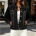 thumbnail image 2 of Women's Solid Color Long Sleeve Denim Button Front Jacket Multi-Pockets Casual Trucker Coat Soft Lightweight Work Office Outfits | CSEONE,Black L, 2 of 9