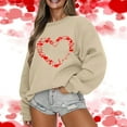 thumbnail image 2 of Gibobby Sudadera con forro polar Mujer Sudadera del día de San Valentín Camisas de corazón de amor para mujer de San Valentín Tops de manga larga (5)(Beige, L), 2 of 5