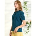 thumbnail image 4 of INSPIRE CHIC Women's Tie Neck Short Sleeve Shirt Puff Sleeve Button Front Lace Inset Stand Collar Blouse, 4 of 6