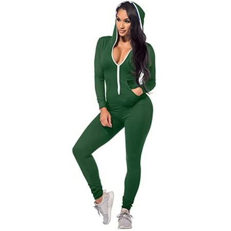

Women s Jumpsuit Women`s Solid Color Long Sleeve Hoodie Zipper Pajamas Leopard Jumpsuit