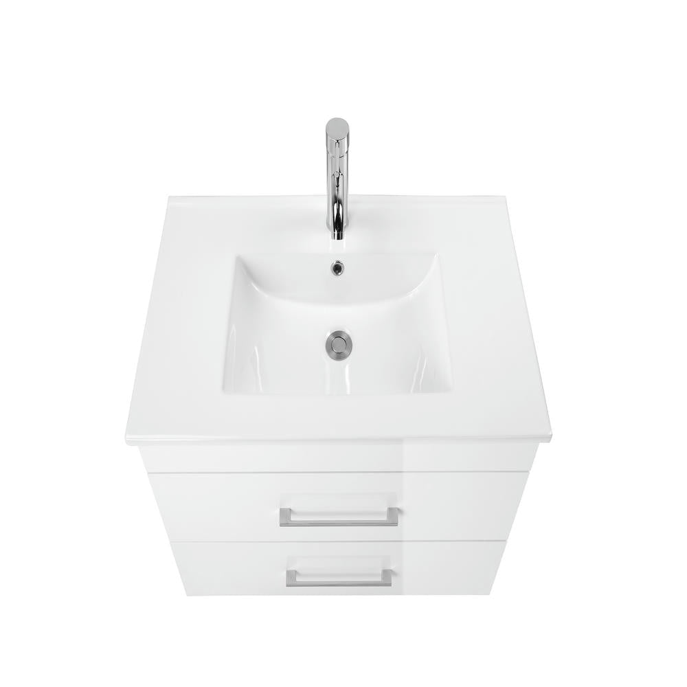 Topcobe 32-Inch White Gloss Wall-Mounted Bathroom Vanity with Double Drawers, Soft-Close System, Ceramic Sink, Bathroom Sink Vanity, Modern Furniture for Bathroom, Minimalist Bathroom Space