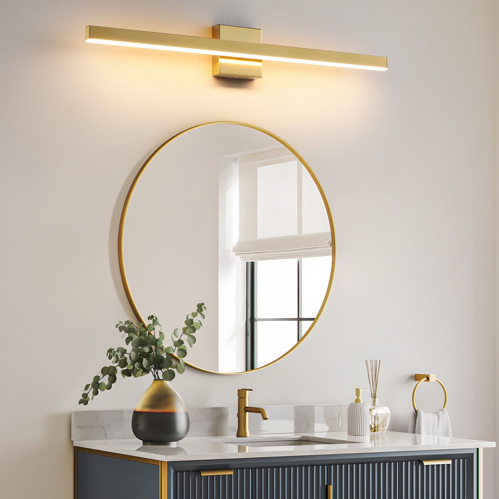 Minimalist Linear LED Modern Lighting Fixtures 32'' Bathroom Gold Vanity Light Dimmable Over Mirror Wall Sconce for Bathroom