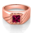 thumbnail image 2 of Gem Stone King 1.00 Ct Princess Red Created Ruby 18K Rose Gold Plated Silver Men's Ring (Size 11), 2 of 3