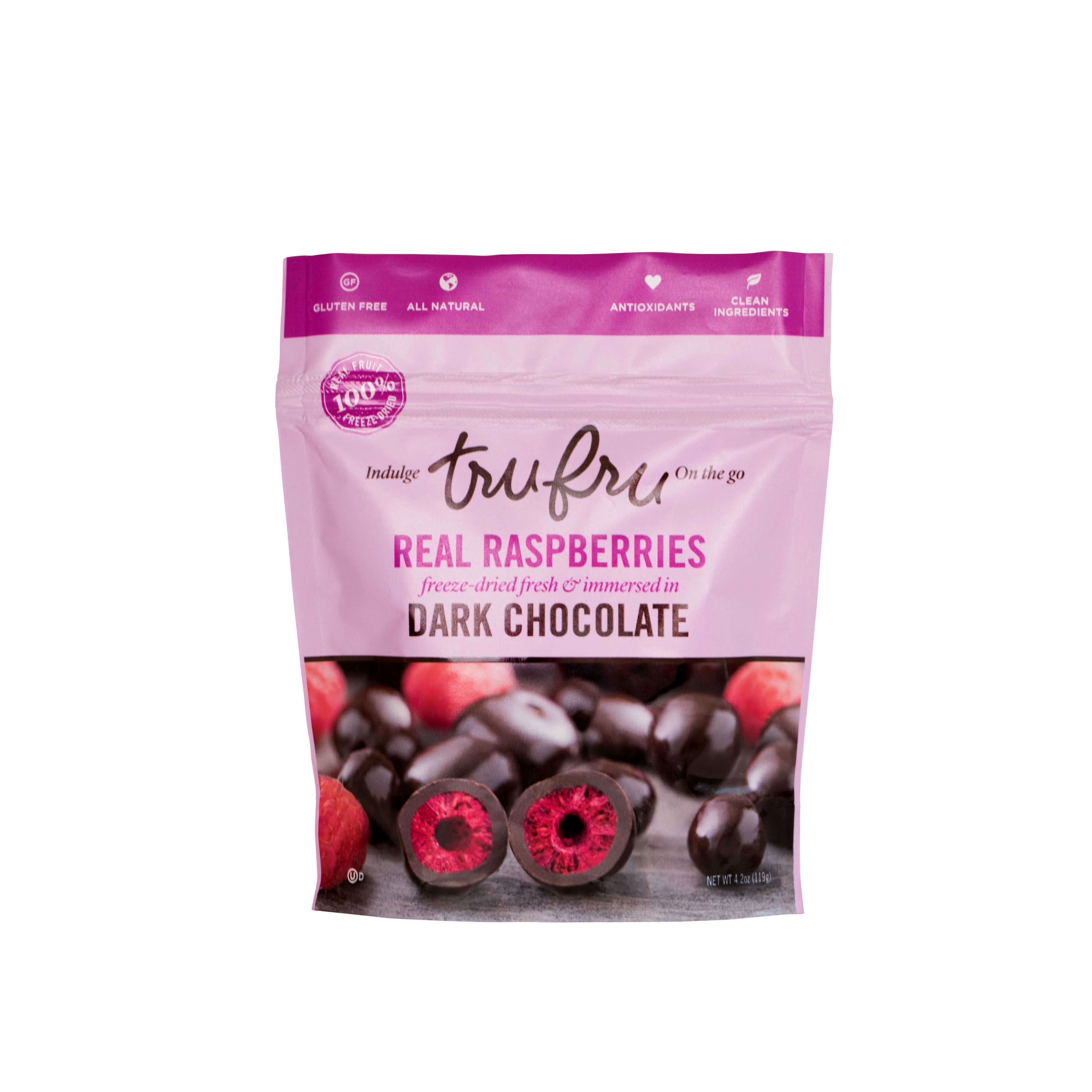 Tru Fru Dark Chocolate Dipped FreezeDried Real Raspberries, 4.2 Oz