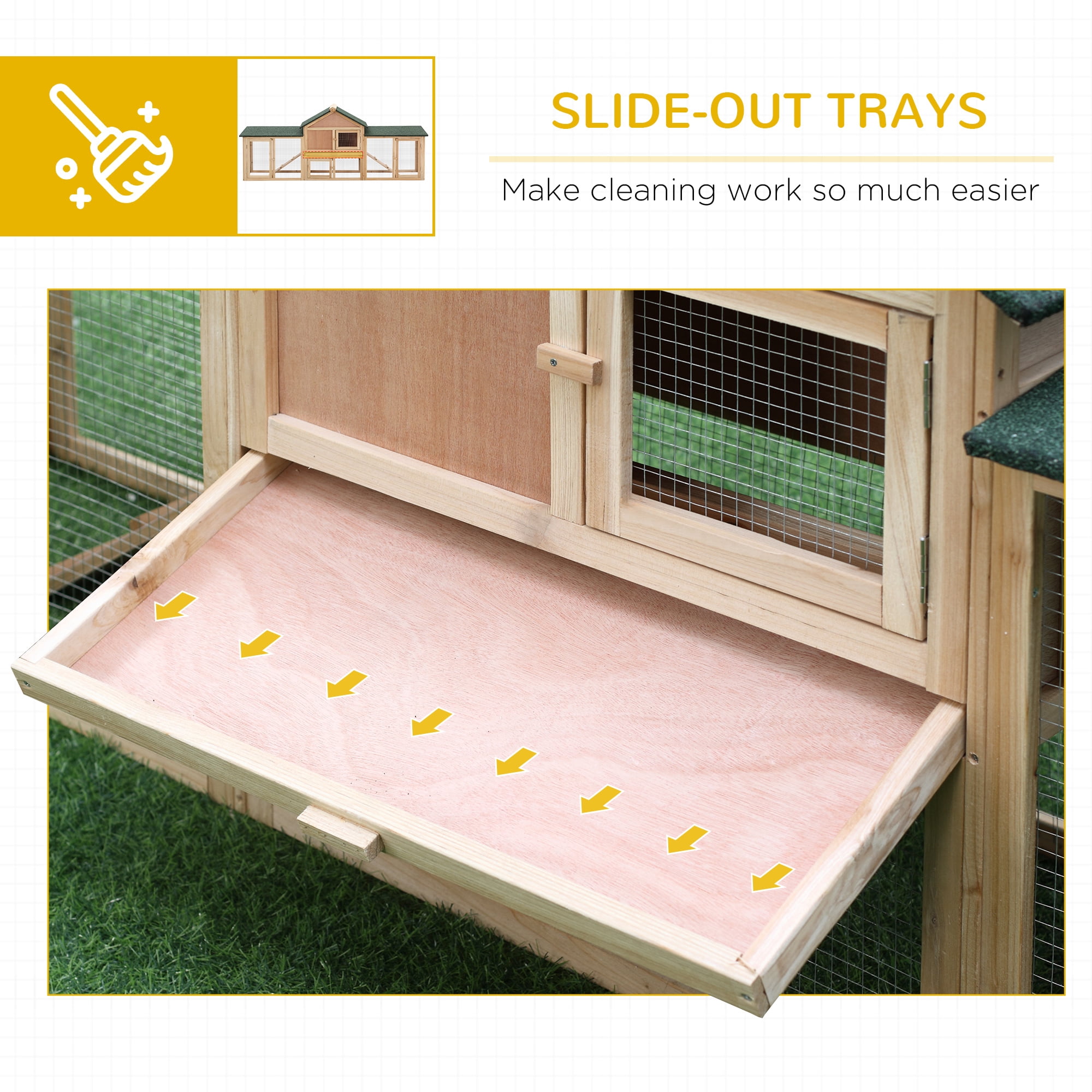 ZephyPaws Rabbit Hutch,83" Large Rabbit Cage Indoor Outdoor for Guinea Pig Cage,Chicken Coop,Bunny Cage with Deep Pull Out Tray,Waterproof Roof,Natural