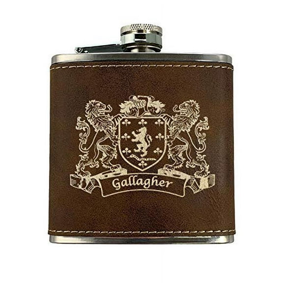 Gallagher Irish Coat of Arms Leather Flask - Rustic Brown