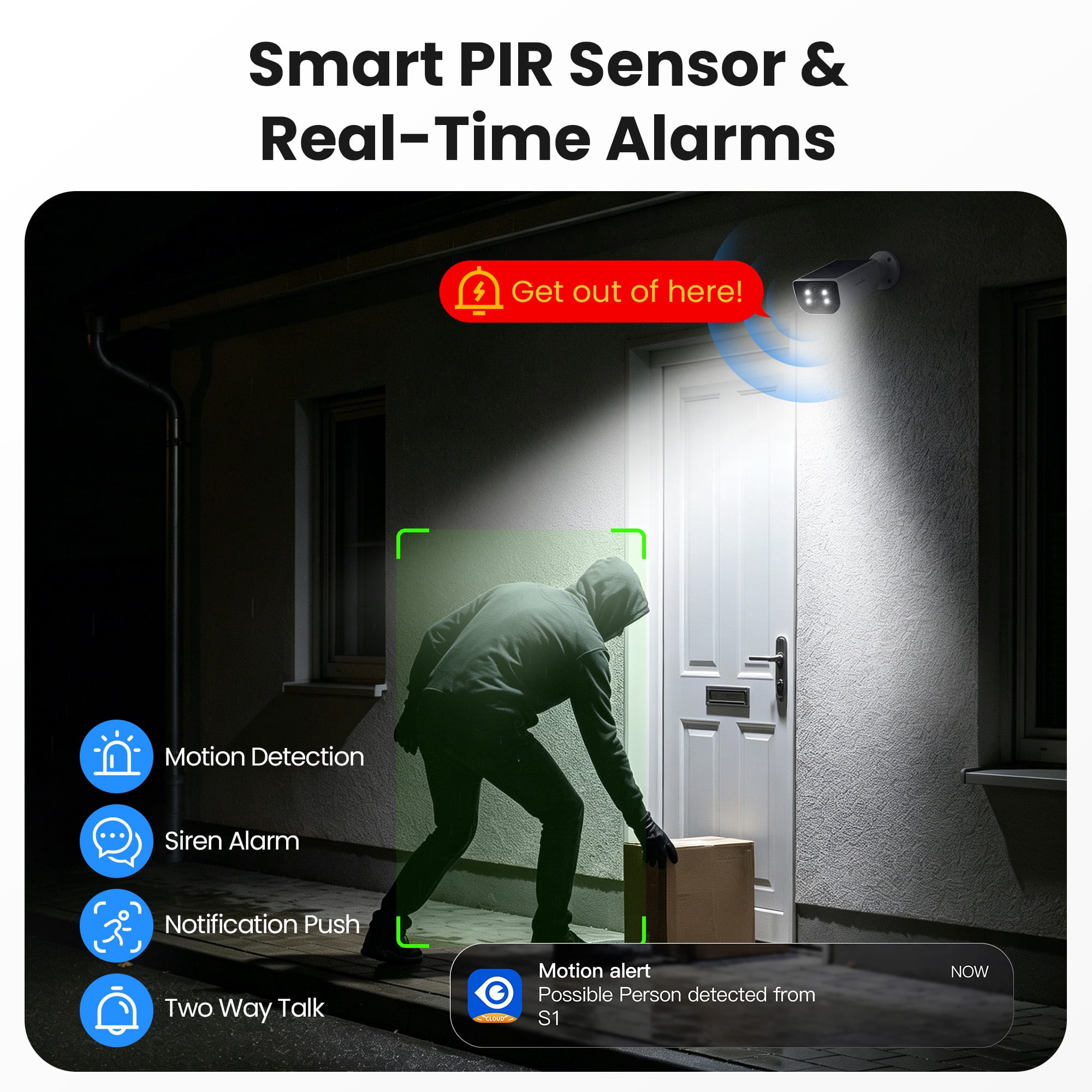 WANSVIEW 2K Security Camera Outdoor, IP65 Solar Camera Outdoor Wireless, Wireless Cameras for Home Security with Color Night Vision, Two-Way Audio, PIR Alert, 2.4G WiFi Only
