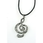Angle View: G Clef Necklace in Silver with Black Cord