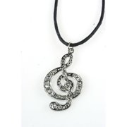 G Clef Necklace in Silver with Black Cord