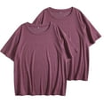 thumbnail image 2 of Tnhcen Women's 2 Pieces Summer Solid Color Short Sleeves Top Set Round Neck Loose Breathable Tees Shirts S-2XL, 2 of 9