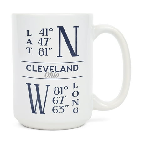 

15 fl oz Ceramic Mug Cleveland Ohio Latitude and Longitude (Blue) Dishwasher & Microwave Safe