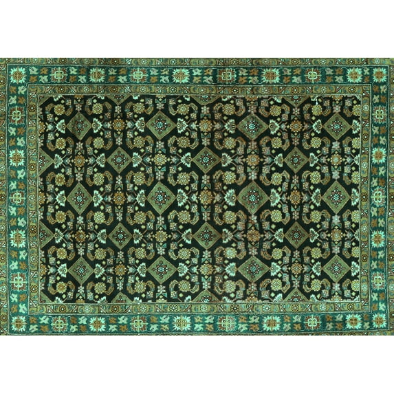 Ahgly Company Machine Washable Indoor Rectangle Persian Turquoise Blue Traditional Area Rugs, 4' x 6'