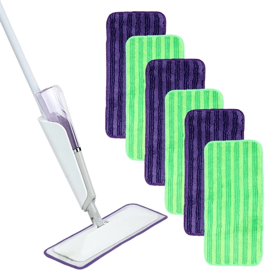 6-Pack Reusable Wet Jet Pads - Washable Microfiber Wetjet Pads Refills, Compatible with 10"-12" Spray Mops for All Purpose Floor Cleaning (3 Purple   3 Green)