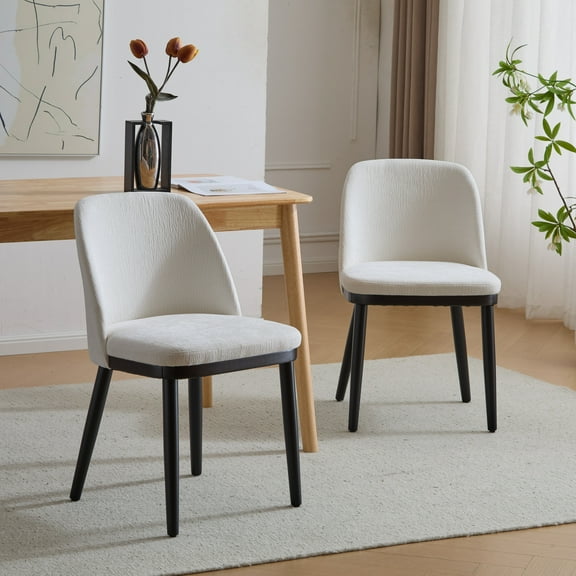 Horizon Modern Upholstered Dining Chairs, Rubberwood, Beige   Black, Set of 2