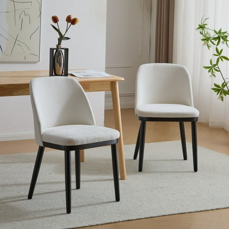 Horizon Modern Upholstered Dining Chairs Rubberwood Beige + Black Set of 2