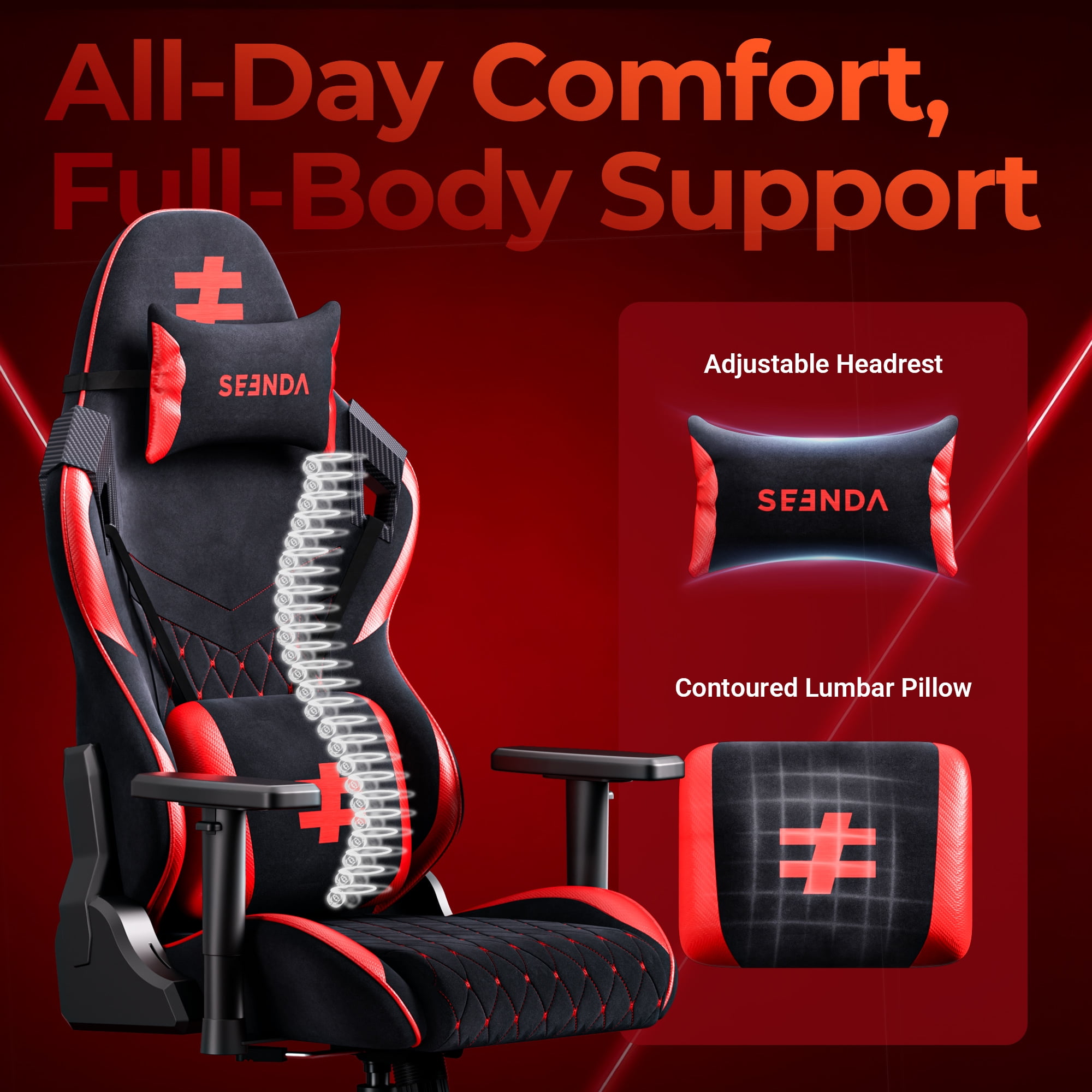 Seenda Adult High Back PC Gaming Chair with Linked Armrests and Lumbar Support, 400 lbs with BIFMA Certified, Red