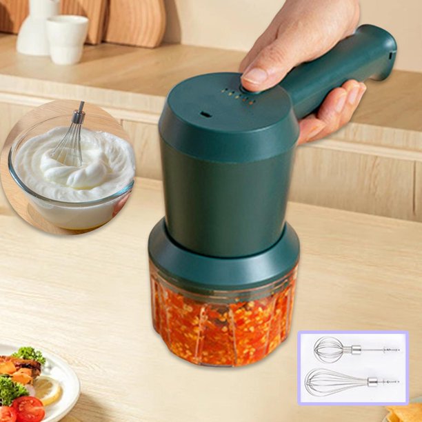 Picadora de ajo eléctrica, picadora de alimentos, procesadora de alimentos portátil USB, cortadora eléctrica de verduras, juego para pimiento y chile. Verde oscuro