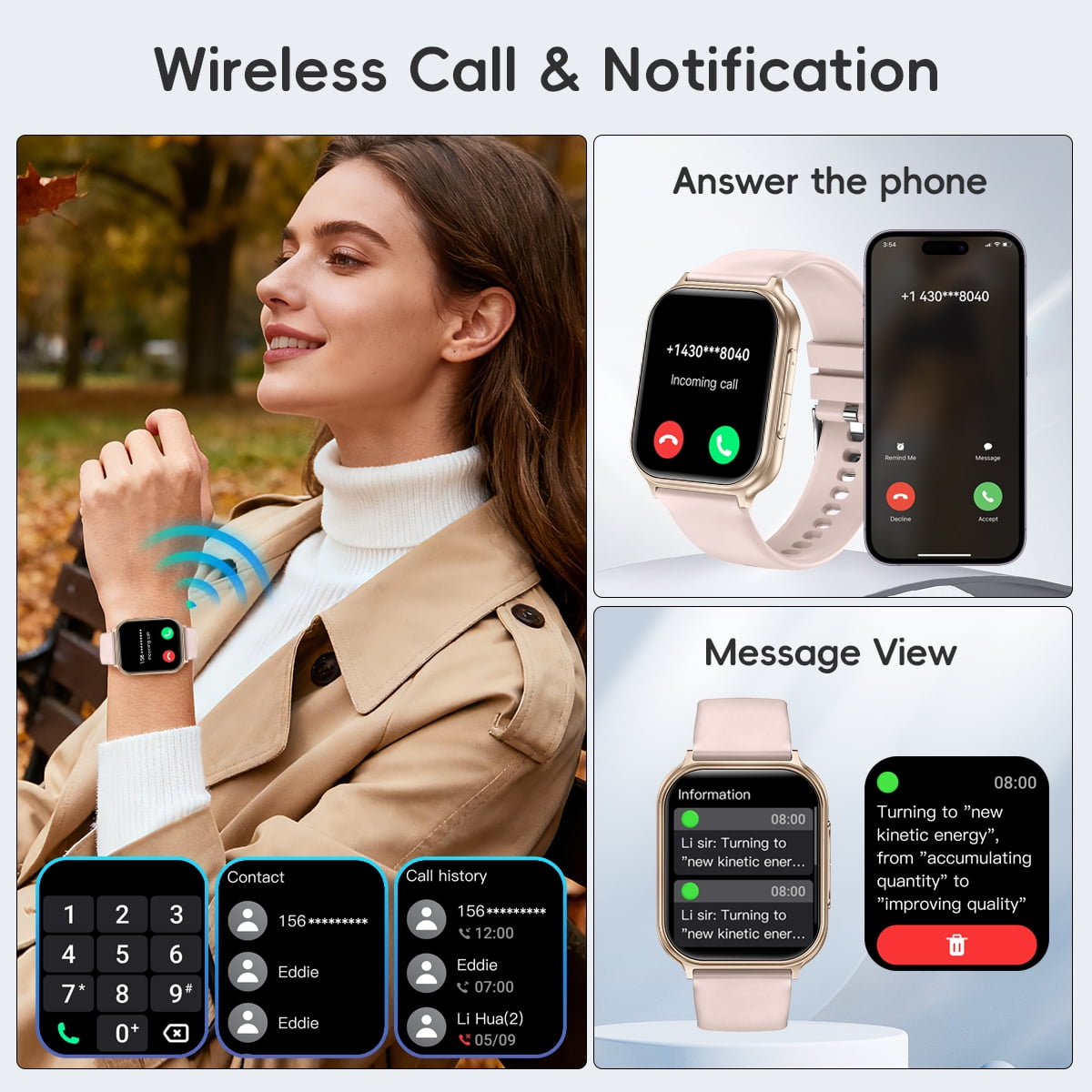 Smart Watch 700mAh Bluetooth Call(Answer/Make) IP68 Waterproof Fitness Tracker Smartwatches for Android Ios women men watch