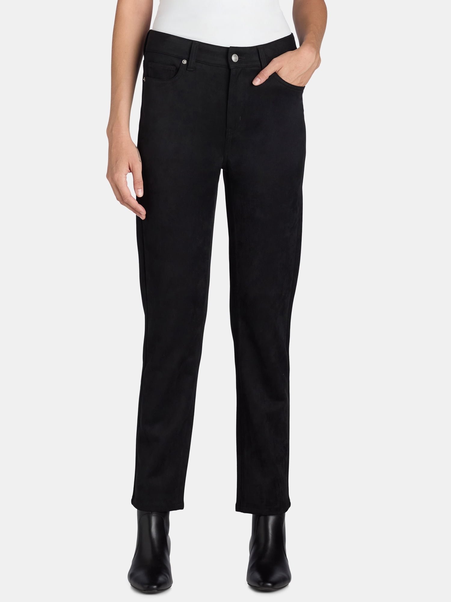 Time and Tru Women's and Women’s Plus Faux Suede Straight Leg Pants, Sizes 2-20