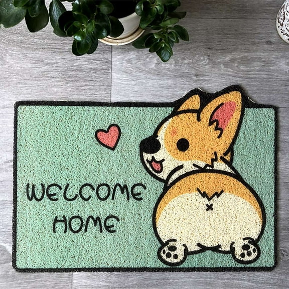 Ovzne Cute Corgi Floor Mat for Home Entrance - Water-Absorbing, Non-Slip Door Mat , Cut-to-Size Carpet for Indoor/Outdoor Use at Entryway, Living Room, or Bedroom