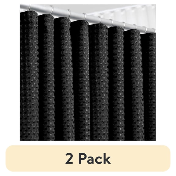 (2 pack) LammaLoe Black Shower Curtain, Waffle Weave Heavy Duty Fabric Shower Curtain, 72” x 72" Hotel Luxury 256 GSM Bathroom Curtains