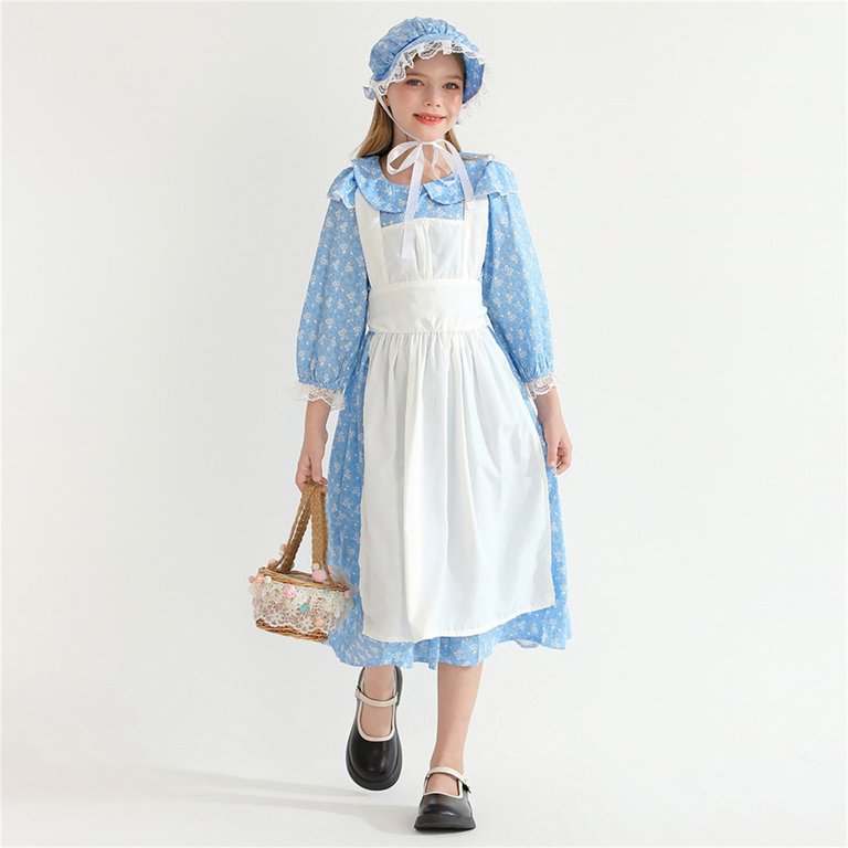 EnJoCho Pioner Prairie Dress Set for Girls olonial Vintage loral  Dresses 1800s enaissance Dress with Bonnet & Apron 3-15Y Old Fashioned -  Walmart.com