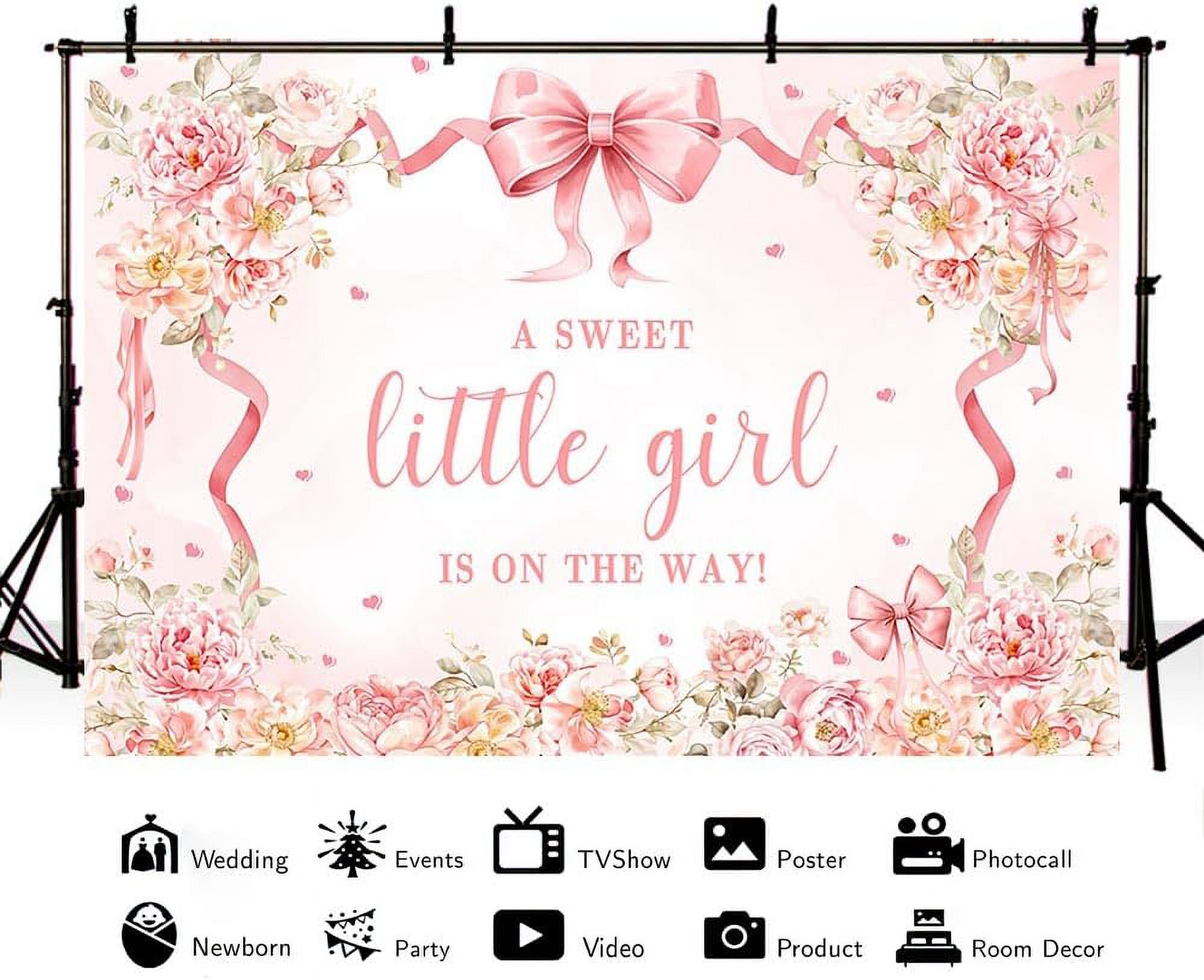 Fotohintergrund 'A Sweet Little Girl Is On The Way' – Rosa Babyparty Banner, 210x150 Cm