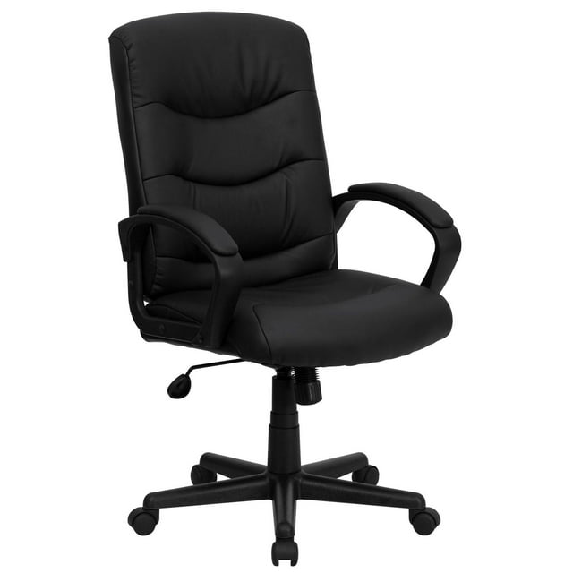 Mid-Back Black Leather Executive Swivel Chair with Three Line Horizontal Stitch Back and Arms