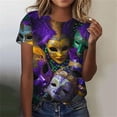 thumbnail image 2 of Xdegoge Mardi Gras Shirts for Women Short Sleeve S Purple Glitter Print Crew Neck Carnival Tee, 2 of 5