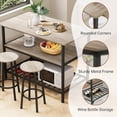 thumbnail image 3 of Island Table with Seating and Storage, Stationary Kitchen Storage Islands with 3 Shelves, Wooden Counter Height Table Top with 2-Piece Chairs, Bar Table Set for Small Space，Grey, 3 of 15