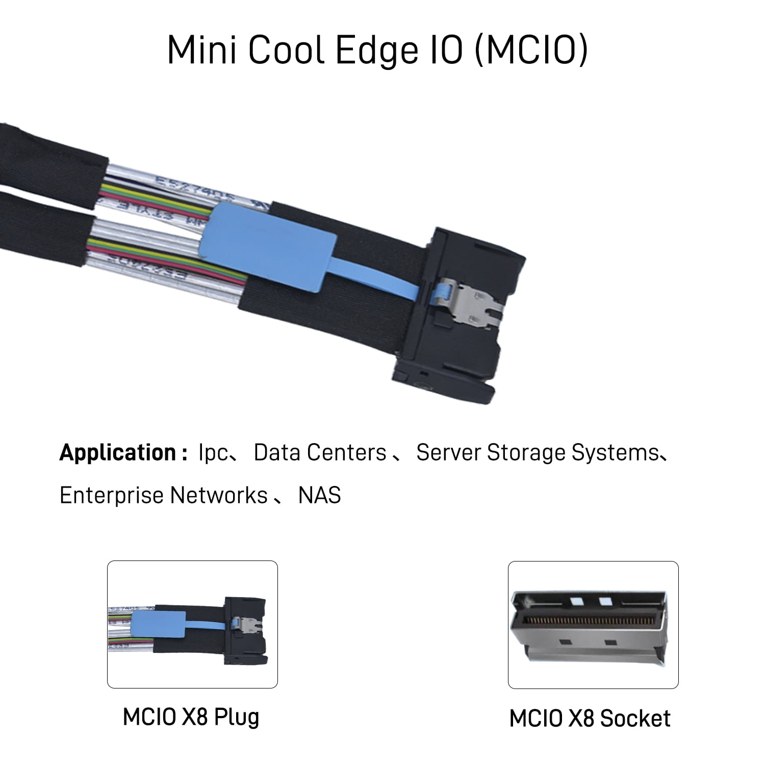 LetLinkSo PCIe 4.0 MCIO x8 to 2 x SFF-8639 Cable for U.2 NVMe SSD with 15Pin Power, 1.6ft(50 cm)