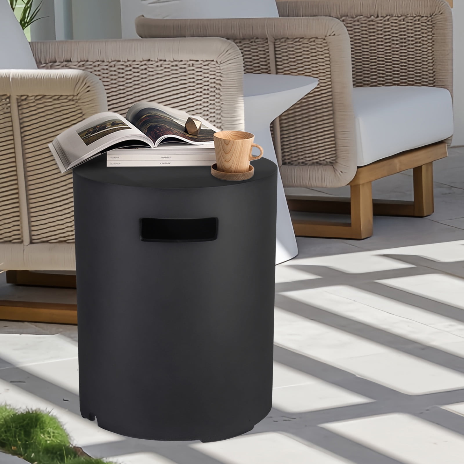 Afterglow 16" Propane Tank Cover Table, Round Tank Container Fits Standard 20 lb Cylinder Bottle Storage Box Hideaway Table, Gas Tank Holder for Outdoor Gas Fire Pits, Black