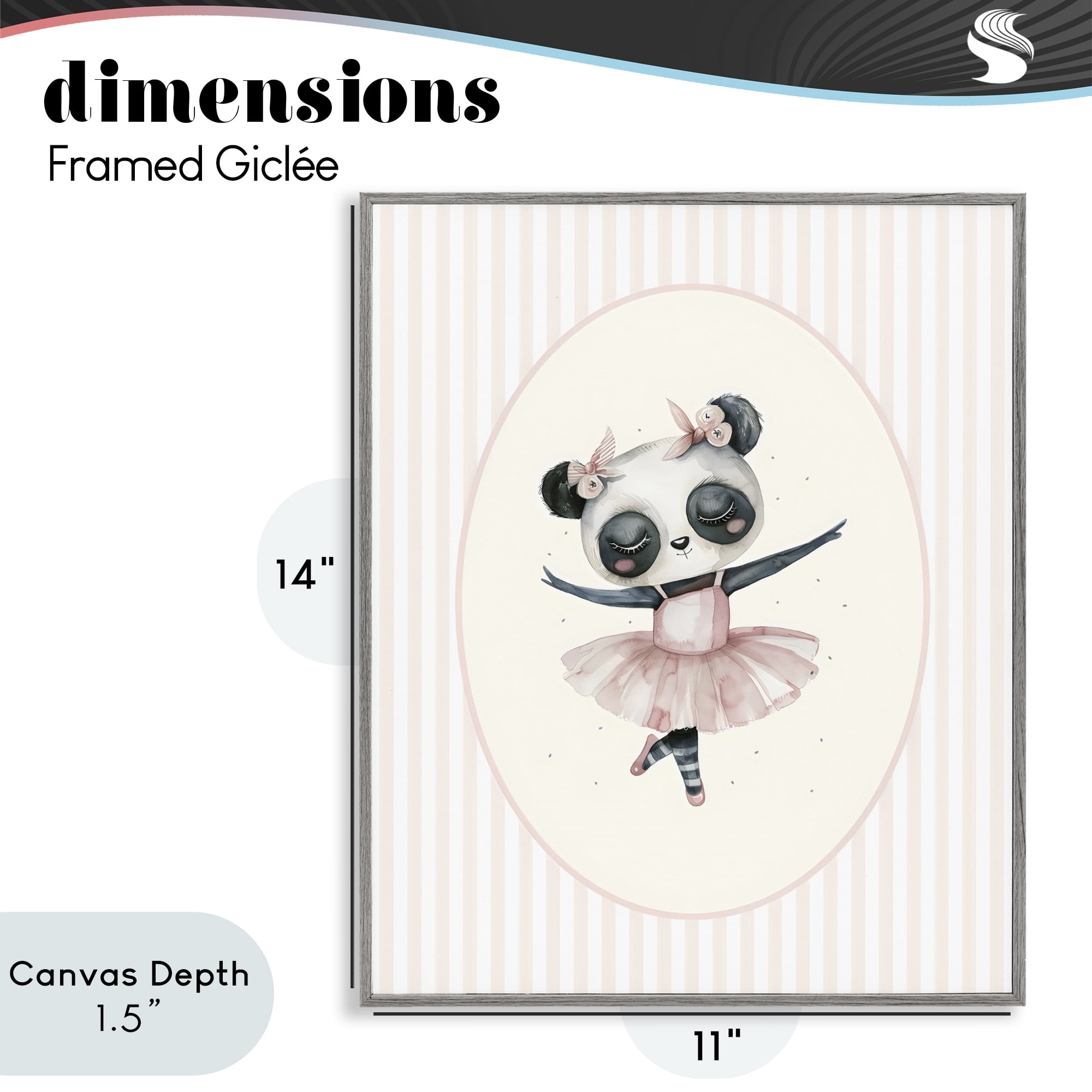Stupell Industries Nursery Ballerina Panda Striped Gray Framed Giclee Art, design by LSR Design Studio
