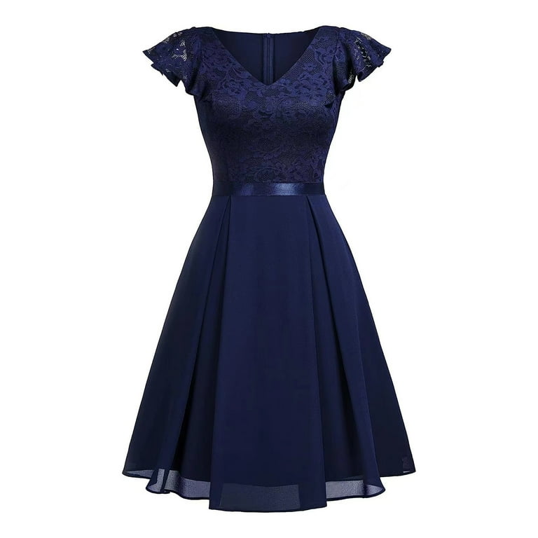 Purcolt Women's Retro Floral Lace Cocktail Dress V Neck A Line Swing  Bridesmaid Midi Dress Vintage Elegant Wedding Guest Dress Homecoming Dresses 