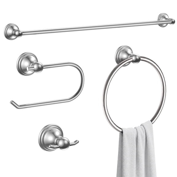 Classic 4-Piece Bathroom Accessories Set, 24-inch Towel Bar, Toilet Paper Holder, Towel Ring, and Robe Hook, Durable Zinc Alloy & Stainless Steel, (Polished Chrome Finish)