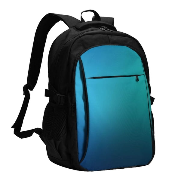 Balery Blue to turquoise Mochila con carga USB para hombre y mujer - Mochila impermeable y antirrobo para laptop con puerto USB para viajes, trabajo