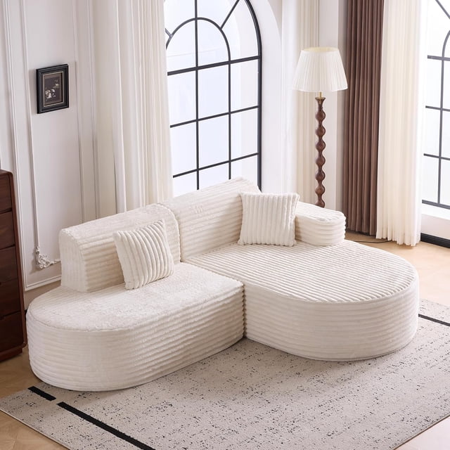 MELLCOM 93'' Modular Sectional Boneless Sofa, L Shaped Cloud Couches with Memory Foam Seating&Wide Armrest Design, Sofa Couch for Living Room, Bedroom, No Assembly Required (Beige, Right Hand Facing)