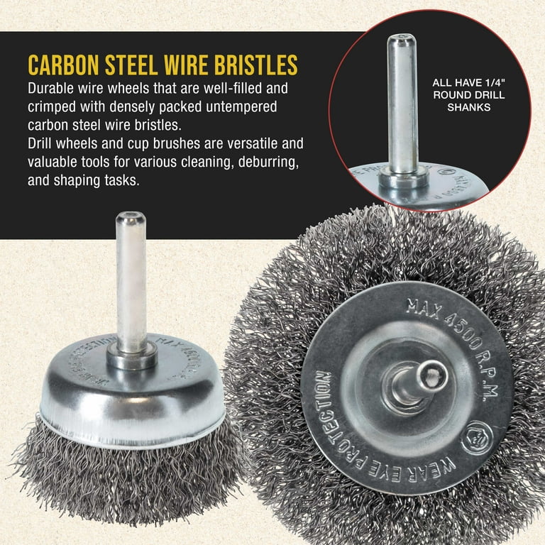 5 Pack Abrasive Filament Nylon Wire Drill Wheel And Cup Brush Set With 1/4" Drill Shank For