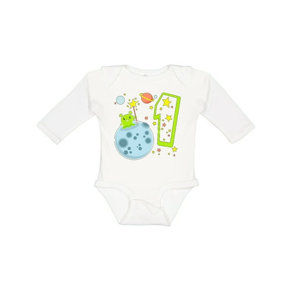 Inktastic Cute First Birthday Alien in Space Boys or Girls Long Sleeve Baby Bodysuit