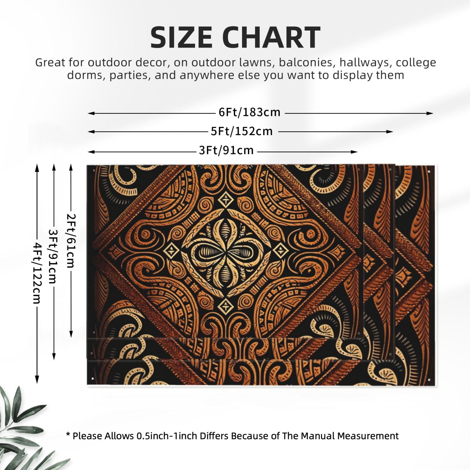 Hawaiian Style Tapa Cloth Tribal Art Four Hole Decorated Banner Flag for Garden Yard Home Decoration Indoor Outdoor 4x6 Ft
