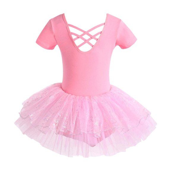 JIAYUE Leotard Tops for Girls Short Sleeve Solid Color Stretchy Comfortable For Toddler Dance Class Attire