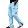 thumbnail image 2 of Men's American Style Flip-top Pocket Workwear Trousers, Side-drawstring Waist Tactical Cargo Pants for Hiking and Construction,Sky Blue,L, 2 of 5