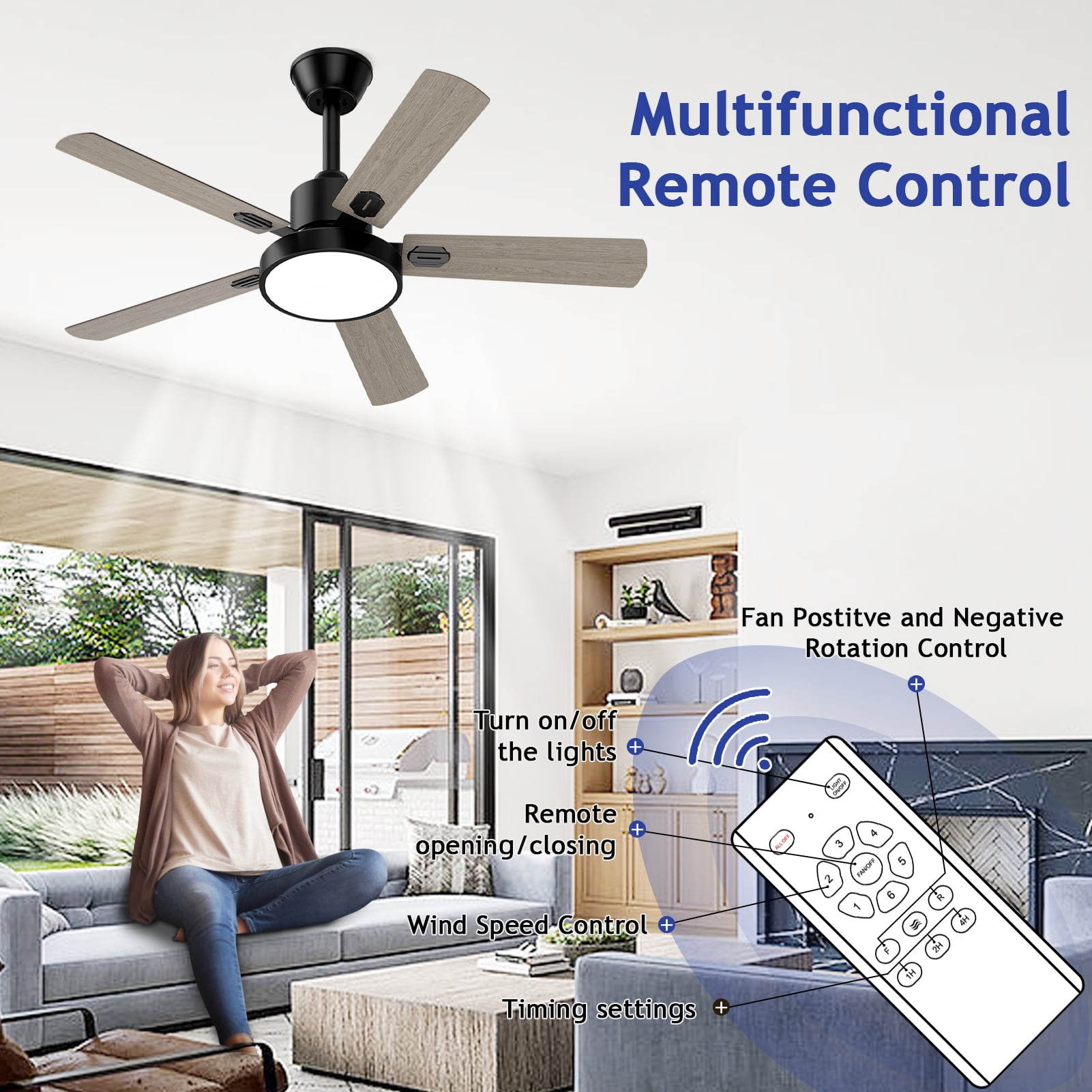 XAUJIX 52'' Ceiling Fan with Light, 6-Speed Reversible DC